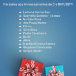 Aniversariantes do Dia 18/11/2017
